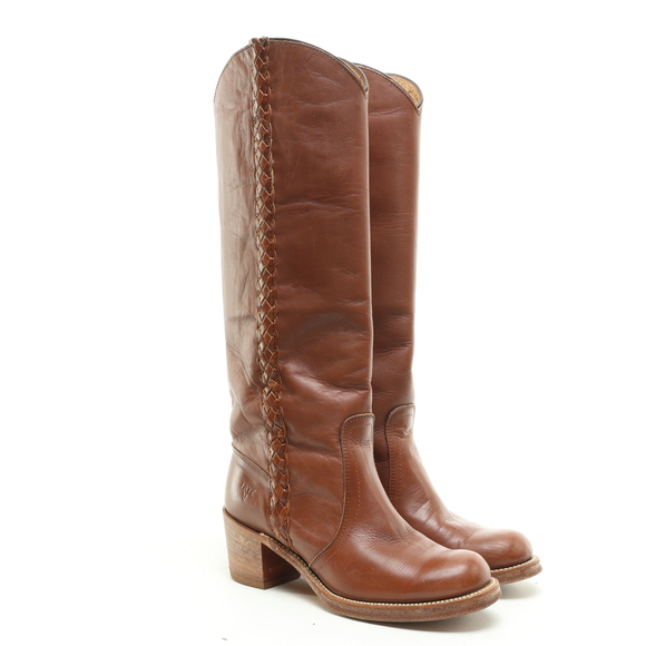 Frye Vintage Campus Braided Knee-High Leather Heeled Boots Women 6.5 Brown EUC - Picture 3 of 15